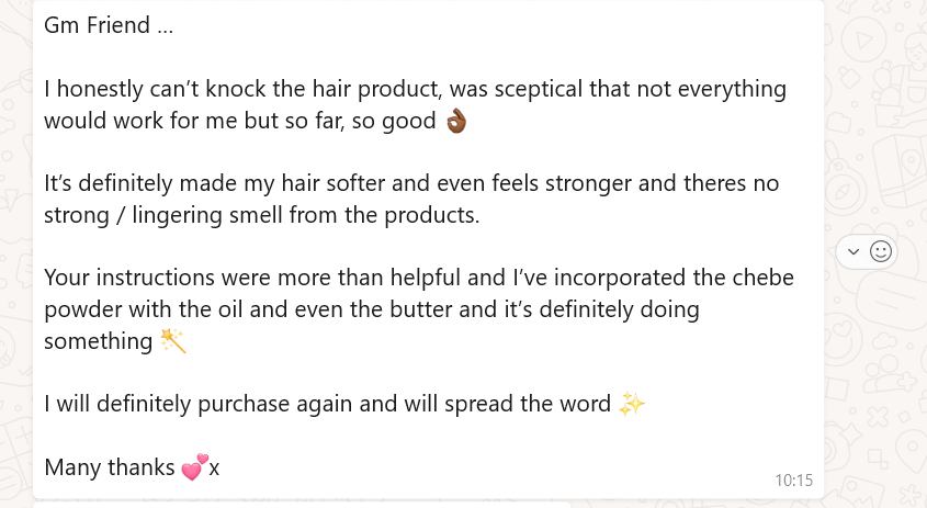 Chebe hair growth set Chrisam naturals five star customer review